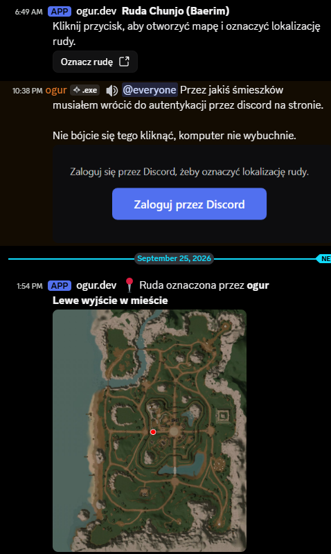 Przykładowa wiadomość bota z oznaczoną rudą